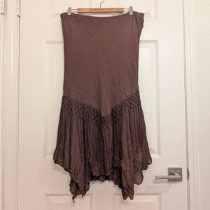 Vintage Boho Fairycore Fringe Handkerchief Hem Midi Skirt Festival Size XL